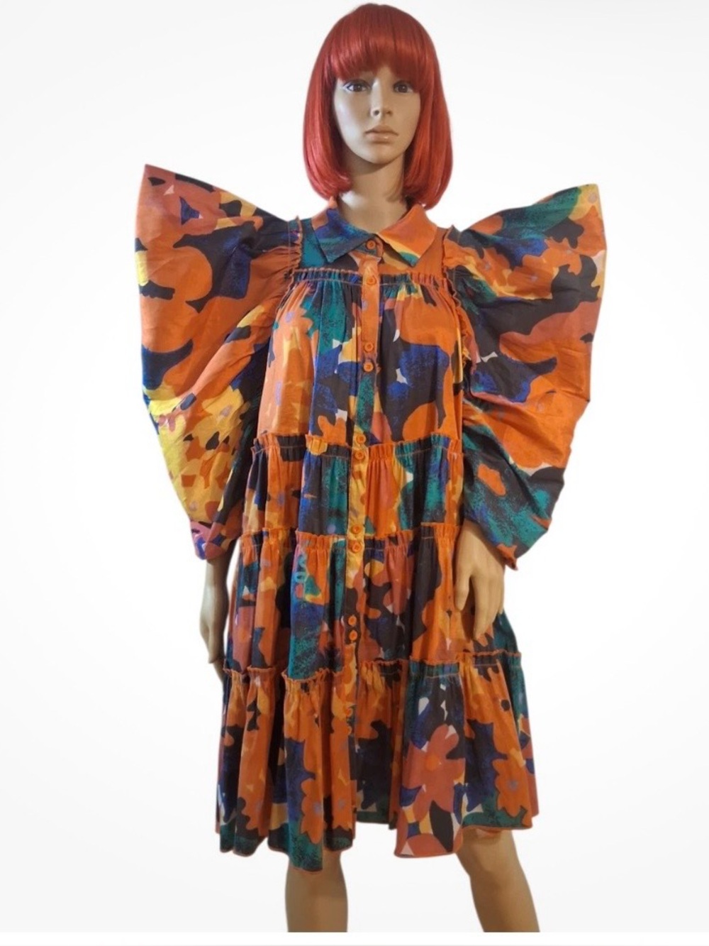 Love Highlight Abstract Print Tiered Shirt Dress Small Colorful Statement Piece